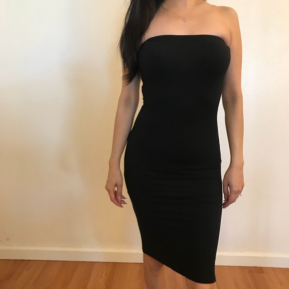 •LAST ONE• Black Strapless Tube Midi Dress - Picture 3 of 6